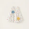 Girls white sleeveless bubble dress with colorful bow print and floral 3D accents - Off-white / 110