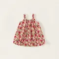 Kleinkind Mädchen Blumen Trägerkleid mit roten und gelben Blumen aus Baumwolle - 100 / Rot Floral