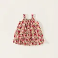 Girls summer floral suspender dress with colorful small flower patterns and elastic straps - 80 / Red Floral