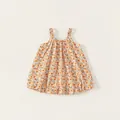 Mädchen Blumenkleid mit orangem Blumendruck und filigranem Rüschenausschnitt für Sommer - 80 / Orange Floral