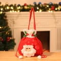 Sac cadeau de Noël rouge avec cordon de serrage et applique du Père Noël en feutre - Style Père Noël