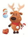 Christmas window sticker featuring cute cartoon reindeer, snowman and red gift box - Reindeer and Snowman Style (07)