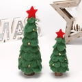 Detail of felt Christmas tree ornaments with red stars, gold bells and wooden bases - Green Round Christmas Tree Large