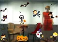 Detailed Halloween static stickers featuring pumpkins, skulls, bats, and festive characters - Q Edition Wizard Girl Pumpkin Skull Style (2018-012)