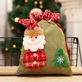 Christmas burlap drawstring gift bag with 3D Santa Claus and green glitter tree decor - Santa Claus (Santa Style)