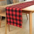 Classic red and black buffalo plaid table runner on light wood dining table for Christmas - Red & Black Plaid / Table Flag