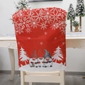 Christmas gnome chair cover with red background and snowflake patterns for festive dining decor - Red Chair Cover