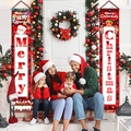 Red plaid Merry Christmas porch banners with Santa and Gingerbread Man illustrations - Gingerbread Man Red Plaid Style (009)