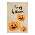 Linen Halloween banner with Happy Halloween text and cartoon pumpkin illustrations - Garden Flag 04