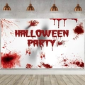 Halloween Party backdrop with blood spatters and handprints on industrial wall - Poster 04