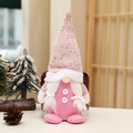 Nordic Christmas gnome plush doll in light pink and white with sequins and snow trees - Short-Legged Pink Gnome