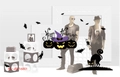 Halloween wall sticker set with black bats, ghosts, and Happy Halloween pumpkin motif - Purple Wizard Hat Pumpkin Bat Style (16001)