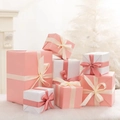 Coffrets cadeaux 7 pièces roses et blancs avec rubans pour décorations de Noël et fêtes - Rose & Blanc