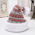 Gorro de Navidad de punto grueso con patrones de copos de nieve y pompón para adultos - Estilo Copo de Nieve Rojo y Gris