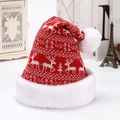 Gorro de Navidad de punto grueso con motivos de renos y copos y pompón de felpa blanca - Estilo Reno Rojo