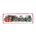 Petit train de Noël en bois à quatre sections rouge et vert avec ours et bonhomme de neige - Vert Toit Plat 4 Sections