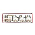 Petit train de Noël en bois blanc et or avec ours polaire et bonhomme de neige en boîte - Blanc Toit Plat 4 Sections
