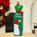 Green felt Santa wine bottle cover with sequins and Merry Christmas text for festive decor - Green Santa Claus Style