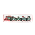 Petit train de Noël en bois rouge et vert avec wagons décorés de bonshommes de neige - Vert Toit Plat 5 Sections