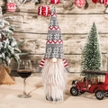 Copribottiglia di vino gnomo con cappello lavorato a maglia grigio per decoro natalizio - Base Grigia Fiocco di Neve Rosso Ondulato (Coprivolto a Maglia con Pelo Lungo 2)