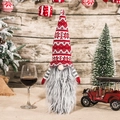 Copribottiglia gnomo di Natale con cappello rosso in maglia e lunga barba grigia - Rosso Bianco Fiocco di Neve Geometrico (Coprivolto a Maglia con Pelo Lungo 4)