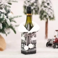 Housse de bouteille de vin de Noël tricotée avec motifs élan, flocons et col en fourrure - Housse Bouteille Tricot avec Col Fourrure / Gris