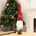 Plush Santa gnome wine bottle cover with red hat and snowflake for Christmas decor - Red Bottle Cover Style
