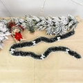 Ghirlanda natalizia verde scuro con punte bianche, fiocchi e sacchetto regalo in lino Merry Christmas - Festone Verde Scuro Bianco Con 5 Fiocchi Argento