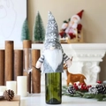 Housse de bouteille de vin gnome de Noël avec chapeau tricoté gris et longue barbe blanche - Gris