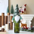Housse de bouteille de vin gnome de Noël avec chapeau en tricot vert et barbe blanche - Vert