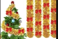 Detail of gold Christmas tinsel garland featuring red bows for tree decorations - Gold Tinsel With 12 Red Bows