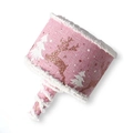 Ruban de Noël rose en toile avec bordure peluche et motifs de renne doré pour DIY - Rose / 5M
