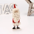 Felt Santa Claus Christmas tree ornament with wool beard and white wooden base stand - Small Santa Claus