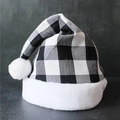 Cappello di Natale classico a quadri neri e bianchi con bordo in peluche spesso - Scacchi Bianco Nero / 31*41