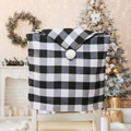 Christmas buffalo plaid chair cover in black and white with festive plush pom pom - Black And White Plaid