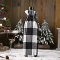 Classic black and white buffalo check wine bottle gift bag with a drawstring closure - Black and White Checkered Wine Bottle Cover