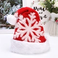 Bonnet de Noël rouge en peluche avec motifs de flocons et bordure en fausse fourrure - Bonnet en Peluche Flocon Rouge