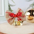 Fiocco natalizio in lino con scritta Merry Christmas, agrifoglio rosso e campanelli d'oro - Fiocco Cachi