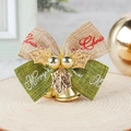 Fiocco natalizio in juta verde e beige con campanelli dorati e stampa Merry Christmas - Fiocco Bicolore Con Foglie d'Oro
