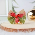 Fiocco di Natale in lino rosso e verde con campanello dorato per albero e regali - Fiocco Bicolore Con Foglie Rosse