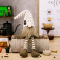Coffee gnome doll with knit hat and striped legs sitting on rustic red bricks - Grain Fleece Hat Long Leg (Brown) / Brown