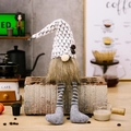 Coffee gnome with polka dot hat and striped legs sitting on rustic red bricks - Grain Fleece Hat Long Leg (Gray) / Gray