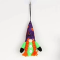 Halloween gnome plush ornament with purple pumpkin hat and orange braids hanging on wall - Green Style (With Light 1)