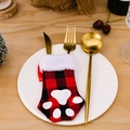 Weihnachtsbesteckhalter mit rot-schwarzem Büffelkaro im niedlichen Pfotendesign - Rot & Schwarz Kariert