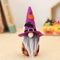 Gnomo di Halloween in peluche con cappello viola, zucca e corpo a quadri arancioni - Stile Maschile a Quadretti Arancione