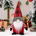 Christmas gnome doll with red green plaid hat and white beard in winter snow scene - Argyle Hat