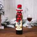 Christmas wine bottle decoration set with mini red hat and buffalo plaid scarf - Top Hat Style
