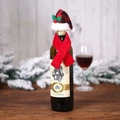 Christmas wine bottle decoration set with red plaid mini hat and matching red scarf - Curved Hat Style
