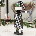 Décoration de bouteille de vin de Noël avec chapeau et écharpe à carreaux noirs et blancs - Set de Vin à Carreaux Noir et Blanc