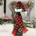 Christmas wine bottle cover set with red plaid mini Santa hat and matching scarf decor - Red And Black Plaid Wine Set